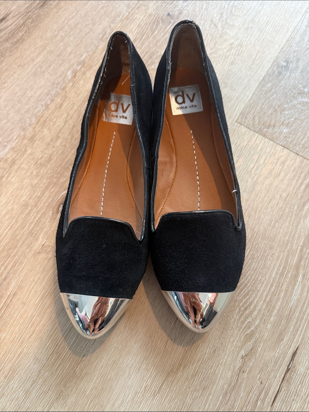 DV by Dolce Vita Black Flats with Silver Cap Toe